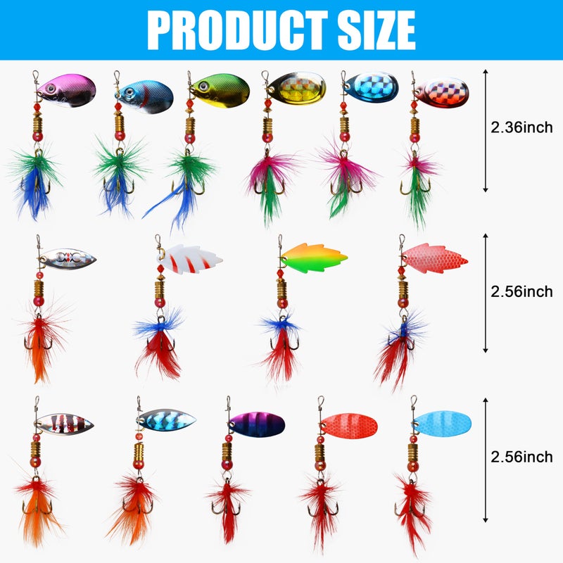 OROOTL Rooster Bait Tail Fishing Lures Kit, 30pcs Spinner Baits Trout Lures Kit Metal Spoons with Feathered Treble Hooks Inline Spinnerbaits for Bass Trout Walleye Freshwater Saltwater - Image 4